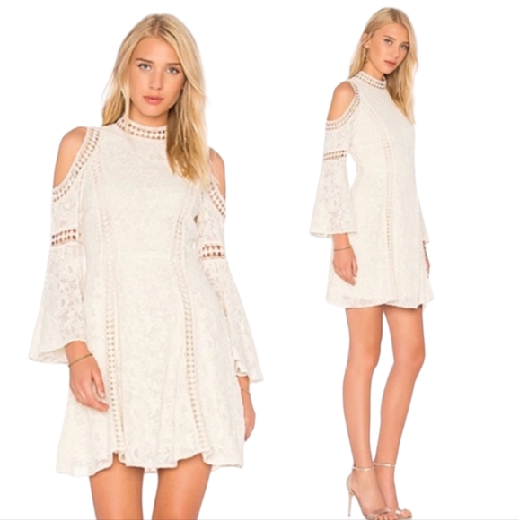 Alice + Olivia Women's Enya Embroidered Floral Cold Shoulder Dress Cream Size 4 - Picture 1 of 15